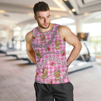 Pink Palaka Hawaii Mele Kalikimaka Men Tank Top Ohia Lehua Shell Leis Funny Gingerbread Santa LT14 Pink - Polynesian Pride