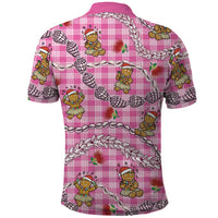 Pink Palaka Hawaii Mele Kalikimaka Polo Shirt Ohia Lehua Shell Leis Funny Gingerbread Santa - Polynesian Pride