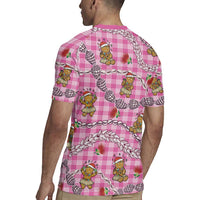 Pink Palaka Hawaii Mele Kalikimaka Rugby Jersey Ohia Lehua Shell Leis Funny Gingerbread Santa - Polynesian Pride