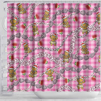 Pink Palaka Hawaii Mele Kalikimaka Shower Curtain Ohia Lehua Shell Leis Funny Gingerbread Santa - Polynesian Pride