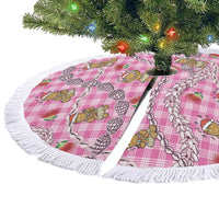 Pink Palaka Hawaii Mele Kalikimaka Tree Skirt Ohia Lehua Shell Leis Funny Gingerbread Santa - Polynesian Pride