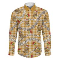 Gold Palaka Hawaii Mele Kalikimaka Family Matching Long Sleeve Bodycon Dress and Hawaiian Shirt Ohia Lehua Shell Leis Funny Gingerbread Santa LT14 Dad's Shirt - Long Sleeve Gold - Polynesian Pride