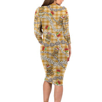 Gold Palaka Hawaii Mele Kalikimaka Family Matching Long Sleeve Bodycon Dress and Hawaiian Shirt Ohia Lehua Shell Leis Funny Gingerbread Santa LT14 - Polynesian Pride