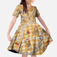 Gold Palaka Hawaii Mele Kalikimaka Family Matching Off The Shoulder Long Sleeve Dress and Hawaiian Shirt Ohia Lehua Shell Leis Funny Gingerbread Santa - Polynesian Pride