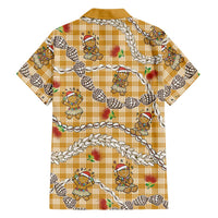 Gold Palaka Hawaii Mele Kalikimaka Family Matching Off Shoulder Short Dress and Hawaiian Shirt Ohia Lehua Shell Leis Funny Gingerbread Santa LT14 - Polynesian Pride