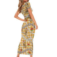 Gold Palaka Hawaii Mele Kalikimaka Family Matching Short Sleeve Bodycon Dress and Hawaiian Shirt Ohia Lehua Shell Leis Funny Gingerbread Santa LT14 - Polynesian Pride