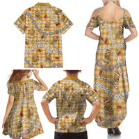 Gold Palaka Hawaii Mele Kalikimaka Family Matching Summer Maxi Dress and Hawaiian Shirt Ohia Lehua Shell Leis Funny Gingerbread Santa LT14 - Polynesian Pride