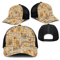 Gold Palaka Hawaii Mele Kalikimaka Mesh Trucker Cap Ohia Lehua Shell Leis Funny Gingerbread Santa - Polynesian Pride