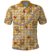 Gold Palaka Hawaii Mele Kalikimaka Polo Shirt Ohia Lehua Shell Leis Funny Gingerbread Santa - Polynesian Pride