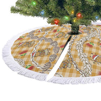 Gold Palaka Hawaii Mele Kalikimaka Tree Skirt Ohia Lehua Shell Leis Funny Gingerbread Santa - Polynesian Pride