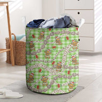 Green Palaka Hawaii Mele Kalikimaka Laundry Basket Ohia Lehua Shell Leis Funny Gingerbread Santa - Polynesian Pride