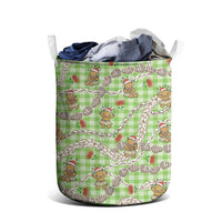 Green Palaka Hawaii Mele Kalikimaka Laundry Basket Ohia Lehua Shell Leis Funny Gingerbread Santa - Polynesian Pride