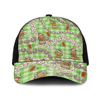 Green Palaka Hawaii Mele Kalikimaka Baseball Net Cap Ohia Lehua Shell Leis Funny Gingerbread Santa - Polynesian Pride