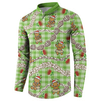 Green Palaka Hawaii Mele Kalikimaka Button Sweatshirt Ohia Lehua Shell Leis Funny Gingerbread Santa - Polynesian Pride