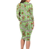 Green Palaka Hawaii Mele Kalikimaka Family Matching Long Sleeve Bodycon Dress and Hawaiian Shirt Ohia Lehua Shell Leis Funny Gingerbread Santa LT14 - Polynesian Pride