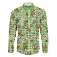 Green Palaka Hawaii Mele Kalikimaka Family Matching Mermaid Dress and Hawaiian Shirt Ohia Lehua Shell Leis Funny Gingerbread Santa LT14 Dad's Shirt - Long Sleeve Green - Polynesian Pride
