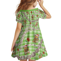 Green Palaka Hawaii Mele Kalikimaka Family Matching Off The Shoulder Long Sleeve Dress and Hawaiian Shirt Ohia Lehua Shell Leis Funny Gingerbread Santa LT14 - Polynesian Pride