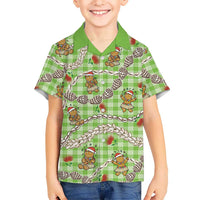 Green Palaka Hawaii Mele Kalikimaka Family Matching Summer Maxi Dress and Hawaiian Shirt Ohia Lehua Shell Leis Funny Gingerbread Santa LT14 - Polynesian Pride