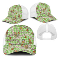 Green Palaka Hawaii Mele Kalikimaka Mesh Trucker Cap Ohia Lehua Shell Leis Funny Gingerbread Santa - Polynesian Pride