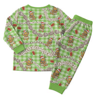 Green Palaka Hawaii Mele Kalikimaka Christmas Pajama Set Ohia Lehua Shell Leis Funny Gingerbread Santa - Polynesian Pride