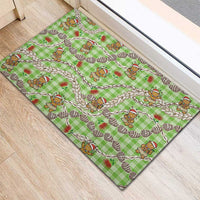 Green Palaka Hawaii Mele Kalikimaka Rubber Doormat Ohia Lehua Shell Leis Funny Gingerbread Santa - Polynesian Pride