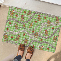 Green Palaka Hawaii Mele Kalikimaka Rubber Doormat Ohia Lehua Shell Leis Funny Gingerbread Santa - Polynesian Pride