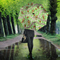 Green Palaka Hawaii Mele Kalikimaka Umbrella Ohia Lehua Shell Leis Funny Gingerbread Santa - Polynesian Pride