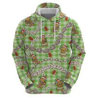 Green Palaka Hawaii Mele Kalikimaka Zip Hoodie Ohia Lehua Shell Leis Funny Gingerbread Santa - Polynesian Pride