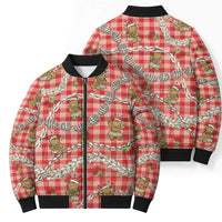 Red Palaka Hawaii Mele Kalikimaka Bomber Puffer Jacket Ohia Lehua Shell Leis Funny Gingerbread Santa - Polynesian Pride
