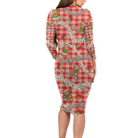Red Palaka Hawaii Mele Kalikimaka Family Matching Long Sleeve Bodycon Dress and Hawaiian Shirt Ohia Lehua Shell Leis Funny Gingerbread Santa LT14 - Polynesian Pride