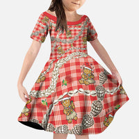 Red Palaka Hawaii Mele Kalikimaka Family Matching Mermaid Dress and Hawaiian Shirt Ohia Lehua Shell Leis Funny Gingerbread Santa LT14 Daughter's Dress Red - Polynesian Pride
