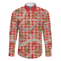 Red Palaka Hawaii Mele Kalikimaka Family Matching Off The Shoulder Long Sleeve Dress and Hawaiian Shirt Ohia Lehua Shell Leis Funny Gingerbread Santa LT14 Dad's Shirt - Long Sleeve Red - Polynesian Pride