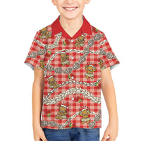 Red Palaka Hawaii Mele Kalikimaka Family Matching Off Shoulder Maxi Dress and Hawaiian Shirt Ohia Lehua Shell Leis Funny Gingerbread Santa LT14 - Polynesian Pride