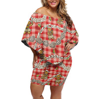 Red Palaka Hawaii Mele Kalikimaka Family Matching Off Shoulder Short Dress and Hawaiian Shirt Ohia Lehua Shell Leis Funny Gingerbread Santa - Polynesian Pride