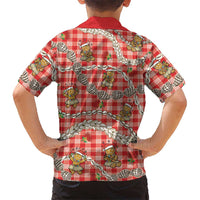 Red Palaka Hawaii Mele Kalikimaka Family Matching Short Sleeve Bodycon Dress and Hawaiian Shirt Ohia Lehua Shell Leis Funny Gingerbread Santa LT14 - Polynesian Pride