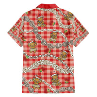 Red Palaka Hawaii Mele Kalikimaka Family Matching Short Sleeve Bodycon Dress and Hawaiian Shirt Ohia Lehua Shell Leis Funny Gingerbread Santa - Polynesian Pride