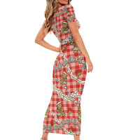 Red Palaka Hawaii Mele Kalikimaka Family Matching Short Sleeve Bodycon Dress and Hawaiian Shirt Ohia Lehua Shell Leis Funny Gingerbread Santa LT14 - Polynesian Pride