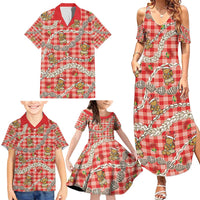 Red Palaka Hawaii Mele Kalikimaka Family Matching Summer Maxi Dress and Hawaiian Shirt Ohia Lehua Shell Leis Funny Gingerbread Santa - Polynesian Pride