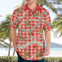 Red Palaka Hawaii Mele Kalikimaka Hawaiian Shirt Ohia Lehua Shell Leis Funny Gingerbread Santa - Polynesian Pride