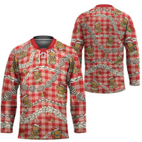 Red Palaka Hawaii Mele Kalikimaka Hockey Jersey Ohia Lehua Shell Leis Funny Gingerbread Santa LT14 - Polynesian Pride