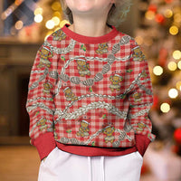 Red Palaka Hawaii Mele Kalikimaka Kid Ugly Christmas Sweater Ohia Lehua Shell Leis Funny Gingerbread Santa - Polynesian Pride