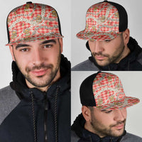 Red Palaka Hawaii Mele Kalikimaka Mesh Trucker Cap Ohia Lehua Shell Leis Funny Gingerbread Santa - Polynesian Pride