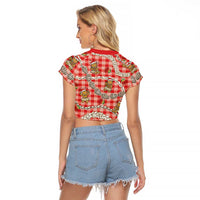 Red Palaka Hawaii Mele Kalikimaka Raglan Cropped T Shirt Ohia Lehua Shell Leis Funny Gingerbread Santa - Polynesian Pride