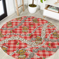 Red Palaka Hawaii Mele Kalikimaka Round Carpet Ohia Lehua Shell Leis Funny Gingerbread Santa - Polynesian Pride