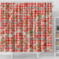 Red Palaka Hawaii Mele Kalikimaka Shower Curtain Ohia Lehua Shell Leis Funny Gingerbread Santa - Polynesian Pride