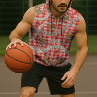 Red Palaka Hawaii Mele Kalikimaka Sleeveless Zip Hoodie Ohia Lehua Shell Leis Funny Gingerbread Santa - Polynesian Pride