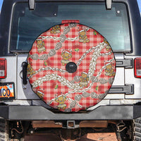 Red Palaka Hawaii Mele Kalikimaka Spare Tire Cover Ohia Lehua Shell Leis Funny Gingerbread Santa - Polynesian Pride