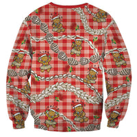 Red Palaka Hawaii Mele Kalikimaka Sweatshirt Ohia Lehua Shell Leis Funny Gingerbread Santa - Polynesian Pride