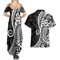 Black Polynesia Paisley Couples Matching Summer Maxi Dress and Hawaiian Shirt Polynesian With Tropical Flowers LT14 - Polynesian Pride