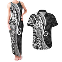 Black Polynesia Paisley Couples Matching Tank Maxi Dress and Hawaiian Shirt Polynesian With Tropical Flowers LT14 Black - Polynesian Pride